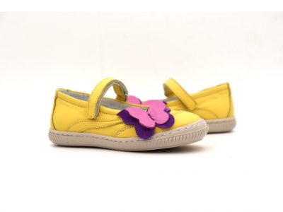 Pantofi copii fete Lui Kids, cod 6P290, seria FLEUR, galben, piele naturala