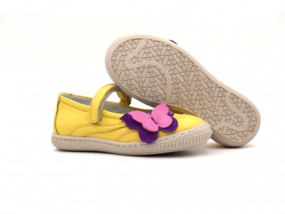 Pantofi copii fete Lui Kids, cod 6P290, seria FLEUR, galben, piele naturala