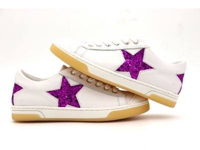 Pantofi sport copii fete Lui Kids, cod 6A146, seria SUPER STAR, alb, piele naturala