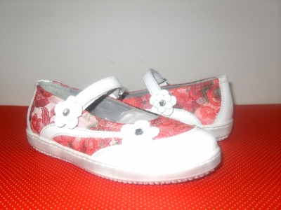 Pantofi copii fete LM, cod 6P154, seria FLEUR, alb, piele naturala