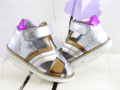 Sandale copii fete Lui.Gi, cod 6S128, seria SIMBA, argintiu, piele naturala